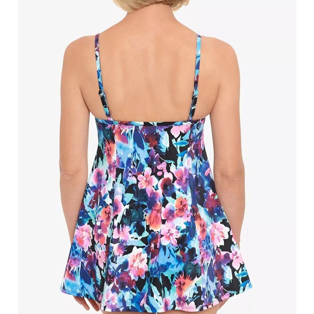 Swim Solutions Floral Empire-Waist Tummy-Control Swimdress Swimsuit 16 NWT - Picture 4 of 4